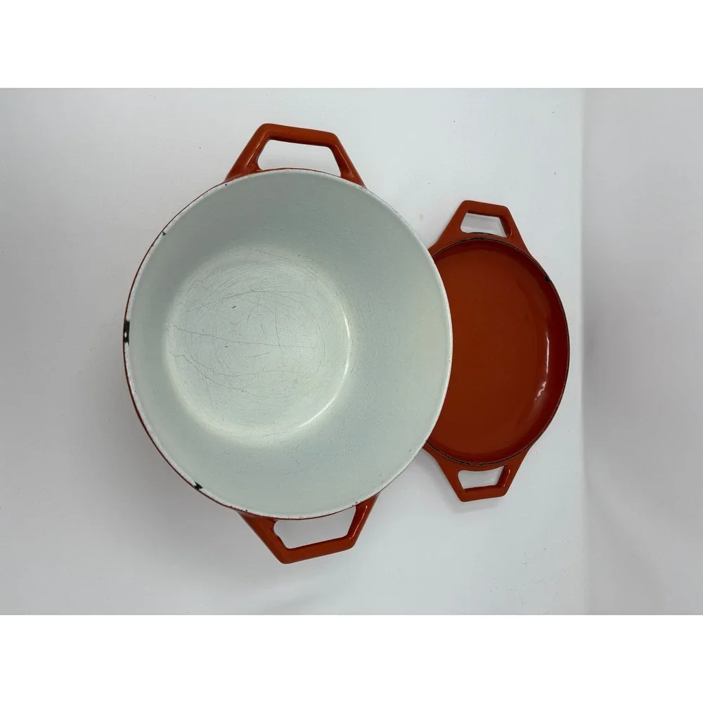 Vintage COPCO D2 Denmark Enameled Cast Iron Dutch Oven‎ Orange Michael Lax